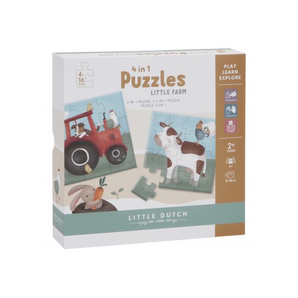 LITTLE DUTCH PUZZLE 4V1 FARMA - STAVEBNICE A PUZZLE - PRO DĚTI