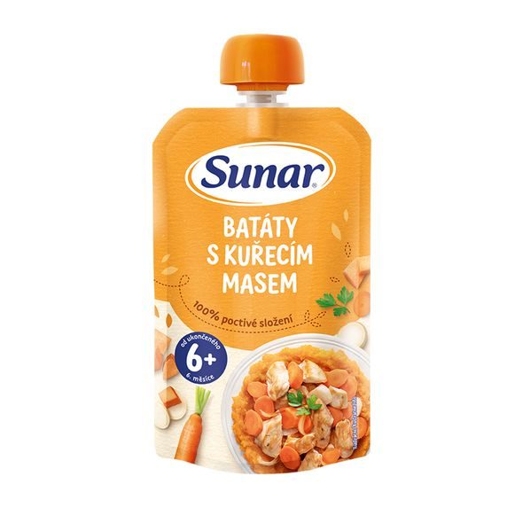 SUNAR PŘÍKRM BATÁTY S KUŘECÍM MASEM 6M+ 120 G - KAPSIČKY - KRMENÍ