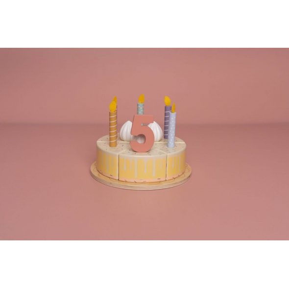 LITTLE DUTCH NAROZENINOVÝ DORT 26 DÍLŮ DŘEVĚNÝ PINK - KOSTKY - PRO DĚTI