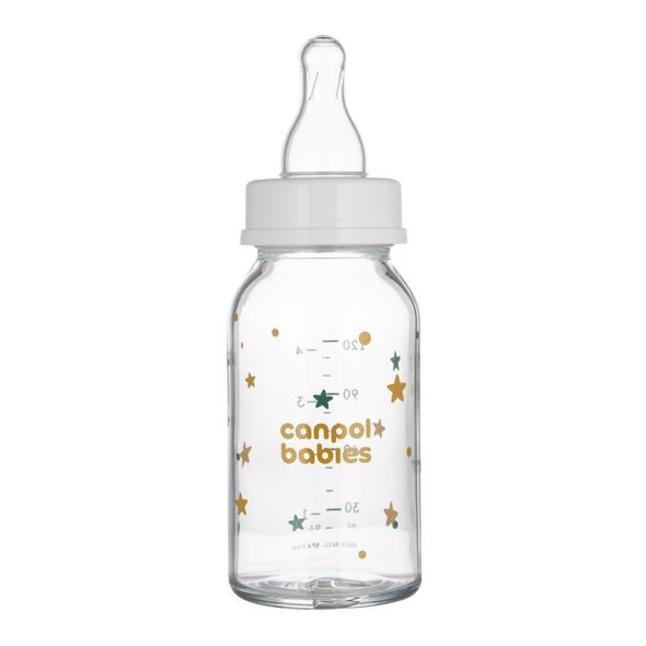 CANPOL BABIES LAHEV SKLENĚNÁ S ÚZKÝM HRDLEM TOYS 120ML - KOJENECKÉ LAHVE - KRMENÍ