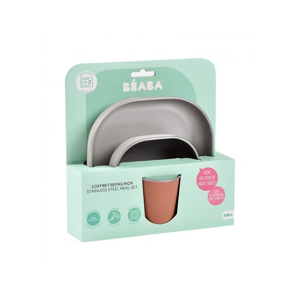 BEABA JÍDELNÍ SADA NEREZ 3-DÍLNÁ TERRACOTTA - MISKY, TALÍŘKY A PODLOŽKY - KRMENÍ