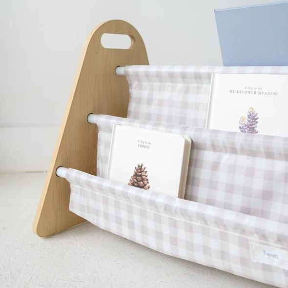 3 SPROUTS OBOUSTRANNÝ STOJAN NA KNÍŽKY GINGHAM BEIGE - DEKORACE A POLIČKY - SPINKÁNÍ
