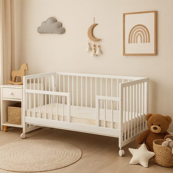 SCARLETT DĚTSKÁ POSTÝLKA SCARLETT KOMBI - BÍLÁ (BUK) - VYNDAVACÍ PŘÍČKY - 120 X 60 CM - DŘEVĚNÉ POSTÝLKY - SPINKÁNÍ