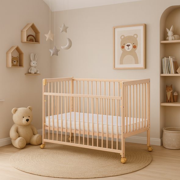 SCARLETT DĚTSKÁ POSTÝLKA SCARLETT FIRA - ECO PŘÍRODNÍ (BUK) - STAHOVACÍ BOČNICE - 120 X 60 CM - DŘEVĚNÉ POSTÝLKY - SPINKÁNÍ