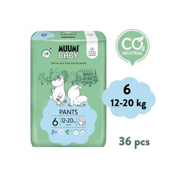 MUUMI BABY WALKERS 6 JUNIOR 12-20 KG (36 KS), KALHOTKOVÉ EKO PLENY - JEDNORÁZOVÉ PLENY - PŘEBALOVÁNÍ