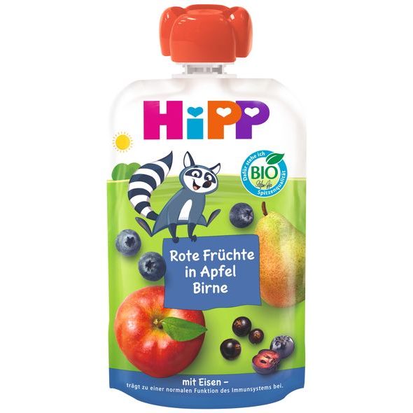 HIPP BIO JABLKO / HRUŠKA / ČERVENÉ OVOCE + ŽELEZO 100 G - EXPIRACE 14.4.2026 - OVOCE/DEZERTY - KRMENÍ