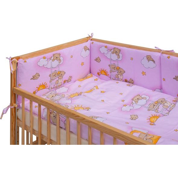 SCARLETT DĚTSKÁ POSTÝLKA S KOMPLETNÍ VÝBAVOU SCARLETT 120 X 60 CM - MRÁČEK - RŮŽOVÁ - DŘEVĚNÉ POSTÝLKY - SPINKÁNÍ