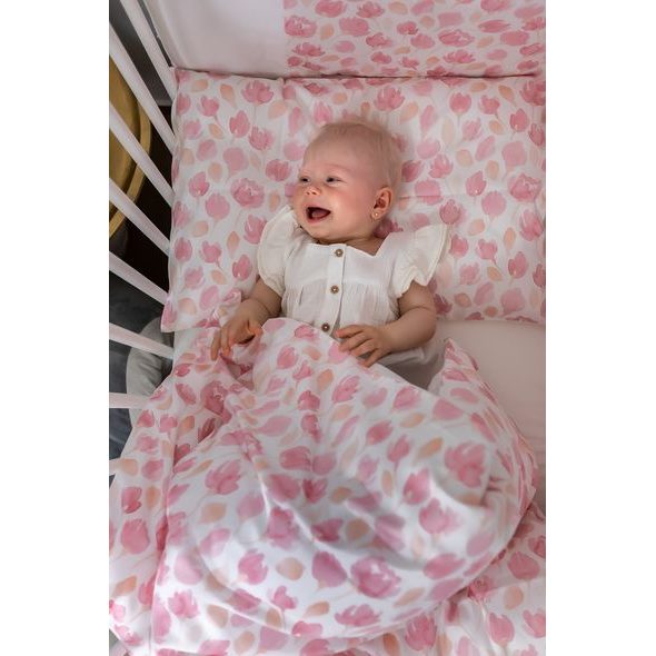 ENIE BABY POVLEČENÍ SATINE 100X140 A 40X60CM PINK LEAVES - POVLEČENÍ DO POSTÝLKY - SPINKÁNÍ