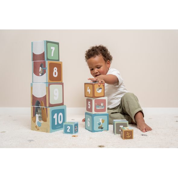 LITTLE DUTCH KOSTKY KOMÍN 10 KS NÁMOŘNICKÝ ZÁLIV - STOHOVACÍ HRAČKY - PRO DĚTI