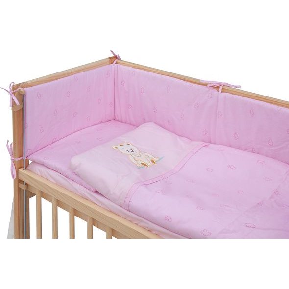 SCARLETT DĚTSKÁ POSTÝLKA BABY PŘÍRODNÍ S KOMPLETNÍ VÝBAVOU MÉĎA RŮŽOVÁ 90X41 CM - DŘEVĚNÉ POSTÝLKY - SPINKÁNÍ