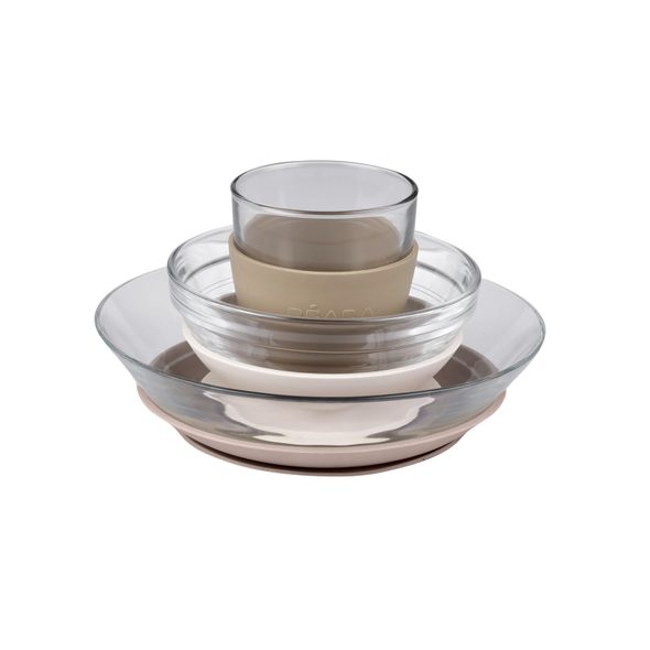 BEABA JÍDELNÍ SADA SKLENĚNÁ S PŘÍSAVKAMI COTTON CANDY - VÝHODNÉ SADY - KRMENÍ