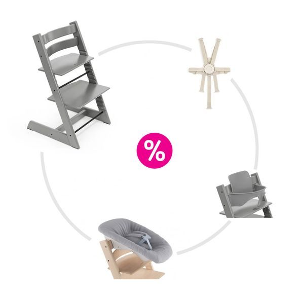 STOKKE® TRIPP TRAPP® + NOVOROZENECKÁ SADA + BABY SET + PÁSY ZVÝHODNĚNÁ SADA - JÍDELNÍ ŽIDLIČKY DŘEVĚNÉ - KRMENÍ