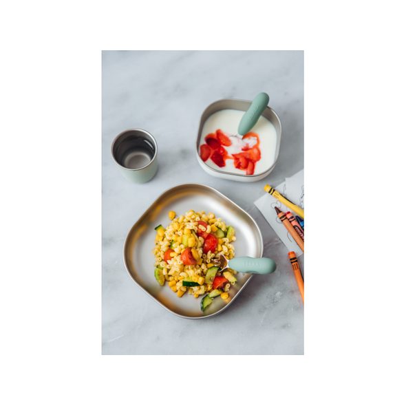 BEABA JÍDELNÍ SADA NEREZ 3-DÍLNÁ SAGE GREEN - MISKY, TALÍŘKY A PODLOŽKY - KRMENÍ