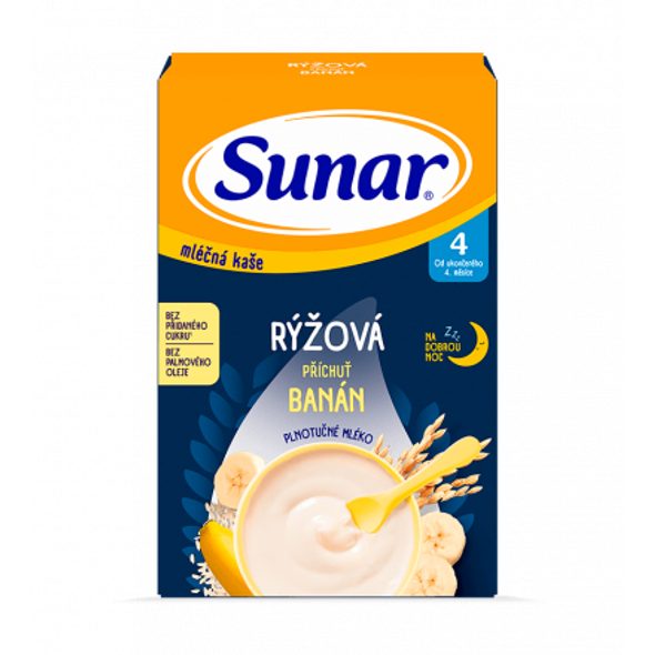 SUNAR MLÉČNÁ KAŠE RÝŽOVÁ PŘÍCHUŤ BANÁN NA DOBROU NOC 210G - KAŠE - KRMENÍ