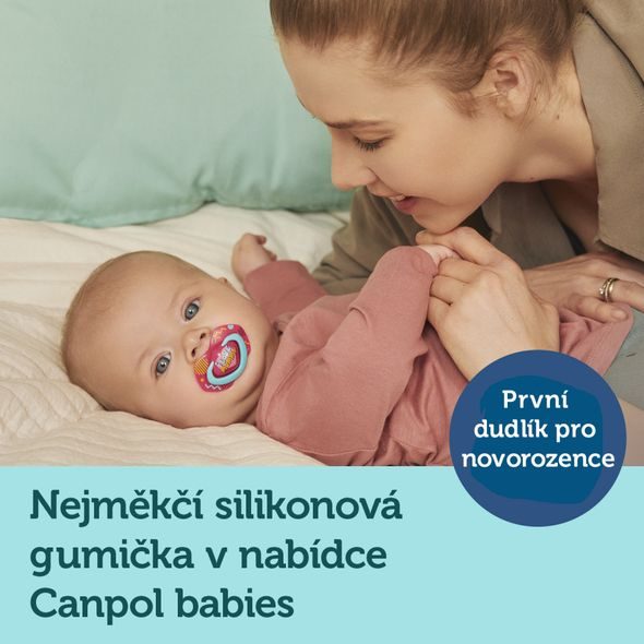 CANPOL BABIES SET SYMETRICKÝCH SILIKONOVÝCH DUDLÍKŮ 0-6M NEON LOVE MODRÝ - ŠIDÍTKA A DOPLŇKY - KRMENÍ