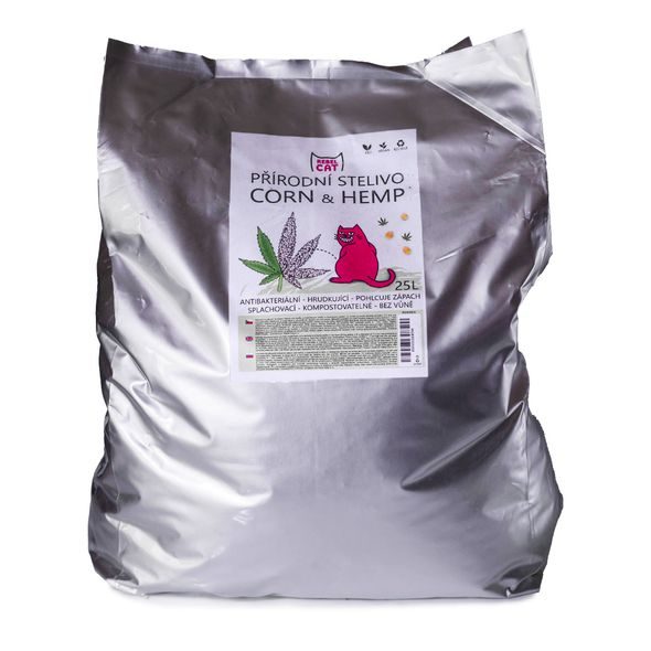 REBEL CAT PŘÍRODNÍ STELIVO HRUDKUJÍCÍ CORN & HEMP 25L - HRUDKUJÍCÍ STELIVO PRO KOČKY - CHOVATELSKÉ POTŘEBY MALVÍKZOO