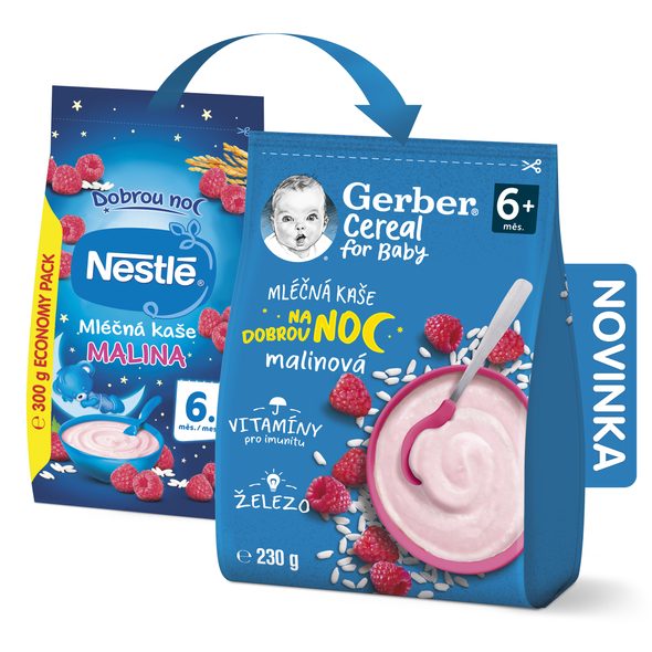 GERBER CEREAL MLÉČNÁ KAŠE NA DOBROU NOC MALINOVÁ 230G - KAŠE - KRMENÍ