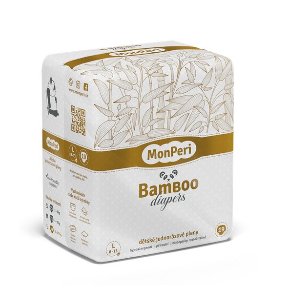 MONPERI BAMBOO L 8-13 KG- 19KS EKO DĚTSKÉ BAMBUSOVÉ JEDNORÁZOVÉ PLENKY (VELIKOST 4) - JEDNORÁZOVÉ PLENY - PŘEBALOVÁNÍ