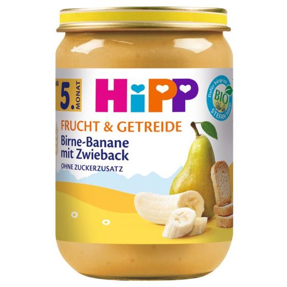 HIPP BIO OVOCE A CEREÁLIE: HRUŠKA-BANÁN-SUCHARY 190 G - EXPIRACE 28.2.2026 - OVOCE/DEZERTY - KRMENÍ