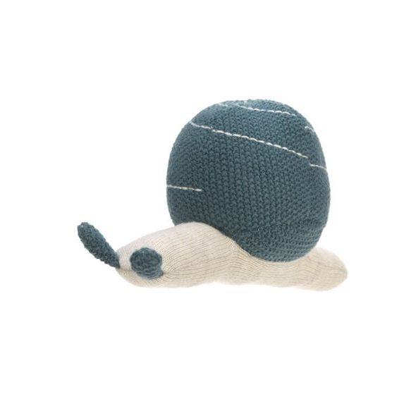 LÄSSIG KNITTED TOY WITH RATTLE GARDEN EXPLORER SNAIL BLUE - CHRASTÍTKA - PRO DĚTI