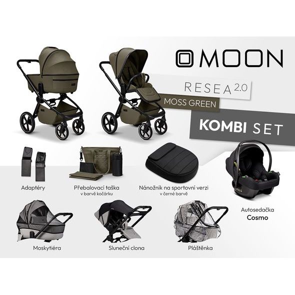 MOON RESEA 2.0 KOMBI SET - MOSS - KOMBINACE S PŘÍSLUŠENSTVÍM - KOČÁRKY A PŘÍSLUŠENSTVÍ