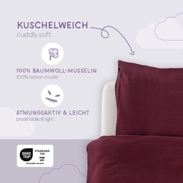 TRÄUMELAND POVLEČENÍ MUSSELIN 100/135 + 40/60 BEERENROT - POVLEČENÍ DO POSTÝLKY - SPINKÁNÍ