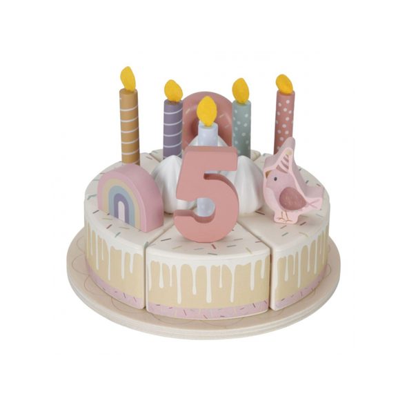 LITTLE DUTCH NAROZENINOVÝ DORT 26 DÍLŮ DŘEVĚNÝ PINK - KOSTKY - PRO DĚTI