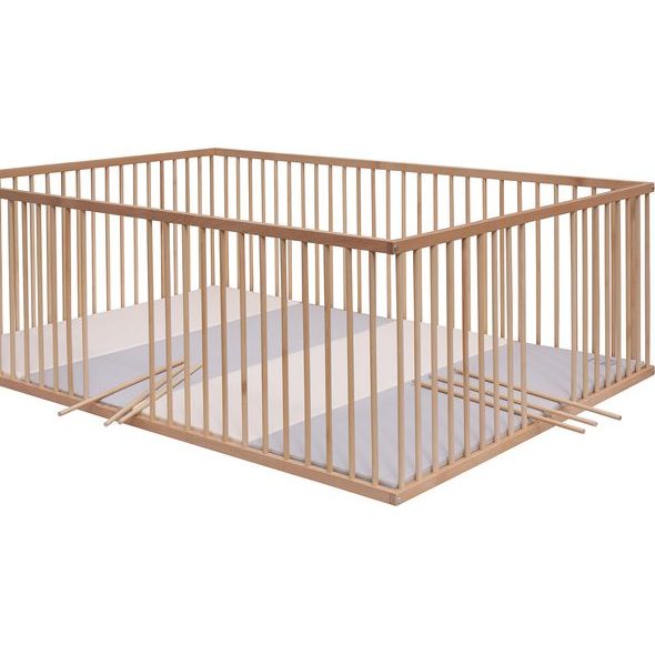 SCARLETT DĚTSKÁ DŘEVĚNÁ OHRÁDKA SCARLETT S LUXUSNÍ OMYVATELNOU ŽÍNĚNKOU D-ŠEDÁ, BUK 200 X 140 X 70CM - OHRÁDKY - KOUPÁNÍ A ZDRAVÍ