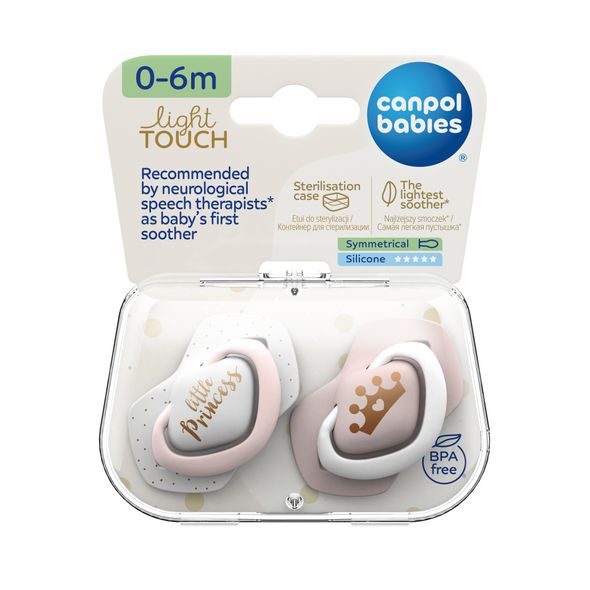 CANPOL BABIES SET SYMETRICKÝCH SILIKONOVÝCH DUDLÍKŮ 0-6M ROYAL BABY RŮŽOVÝ - ŠIDÍTKA A DOPLŇKY - KRMENÍ