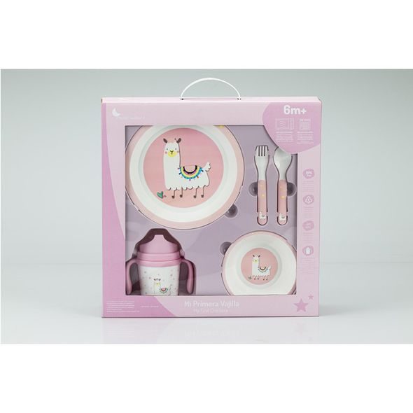 INTERBABY JÍDELNÍ SET LAMA +6M - RŮŽOVÝ - VÝHODNÉ SADY - KRMENÍ