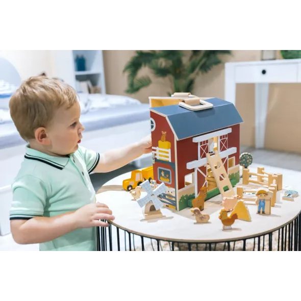 ZOPA DŘEVĚNÁ PŘENOSNÁ AKTIVITY FARMA - DOMEČKY A FIGURKY - PRO DĚTI