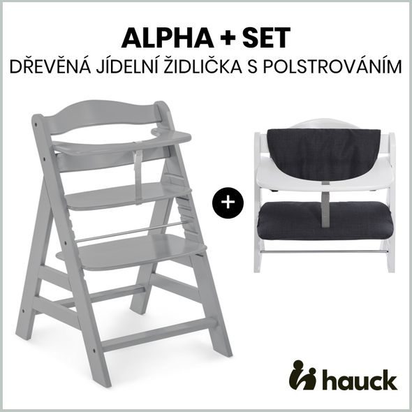 HAUCK ALPHA+ SET 2V1 DŘEVĚNÁ ŽIDLE, GREY + POLSTROVÁNÍ MELANGE CHARCOAL - ZBOŽÍ JEN PRO DĚTSKÝ RÁJ - SEZÓNNÍ KATEGORIE