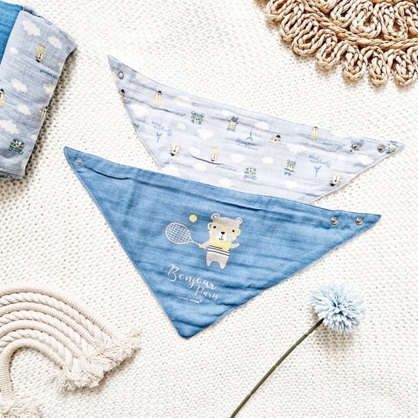 CANPOL BABIES MUŠELÍNOVÝ SLINTÁČEK BONJOUR PARIS 2KS MODRÝ - BRYNDÁKY - KRMENÍ