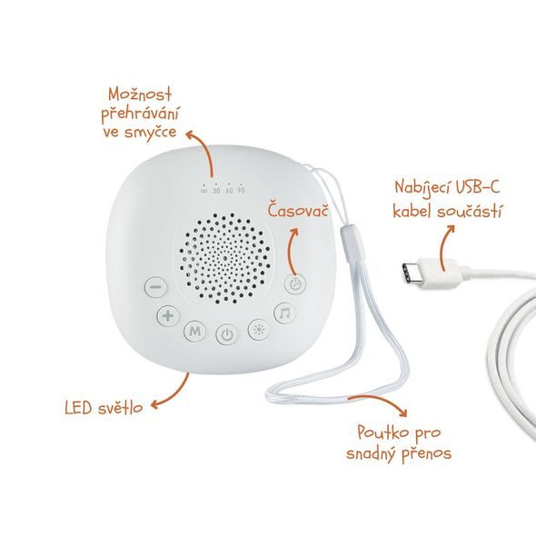 ZOPA PŘENOSNÝ USÍNACÍ MODUL PREMIUM S LED SVĚTLEM, BÍLÝM ŠUMEM A ZVUKY - NOČNÍ SVĚTLA - SPINKÁNÍ