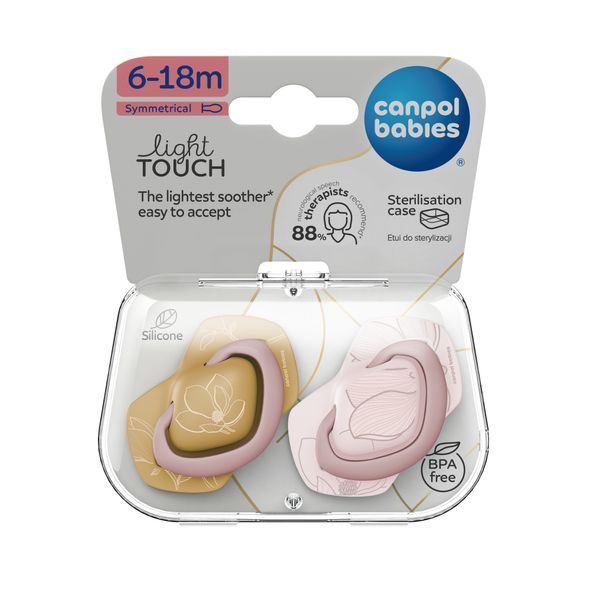 CANPOL BABIES DUDLÍK SILIKONOVÝ SYMETRICKÝ LIGHT TOUCH GOLD 6-18M 2KS RŮŽOVÝ - ŠIDÍTKA A DOPLŇKY - KRMENÍ