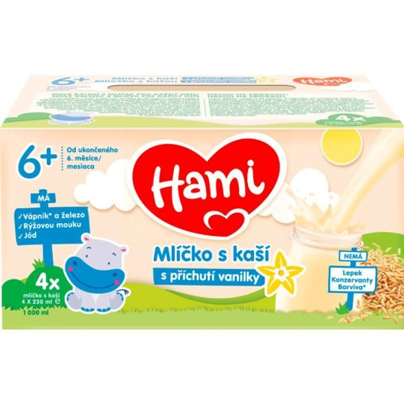 HAMI MLÍČKO S KAŠÍ S PŘÍCHUTÍ VANILKY 4X250ML - KOJENECKÁ MLÉKA - KRMENÍ