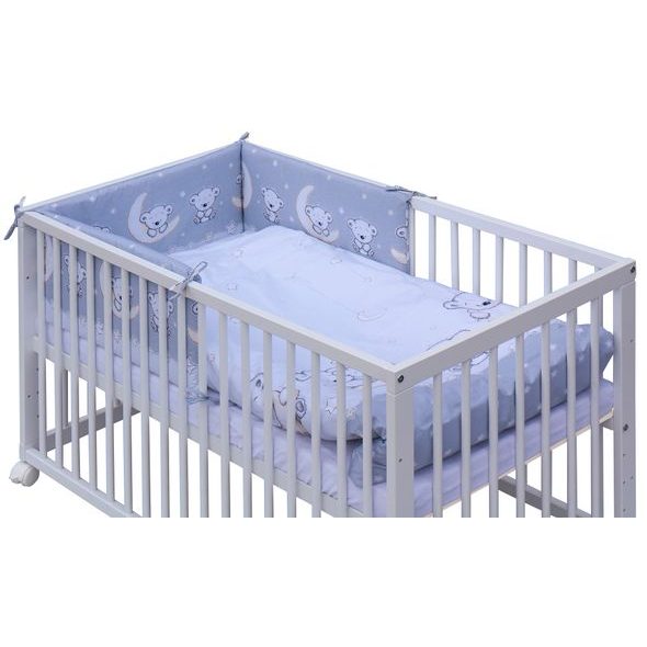 OHRÁDKOVÁ POSTÝLKA S VYNDAVACÍMI PŘÍČKAMI - BÍLÁ - 120X60 CM S KOMPLETNÍ VÝBAVOU TORO BARVA SOUPRAVY: TORO ŠEDÁ - KOŠÍKY A KOLÉBKY - SPINKÁNÍ