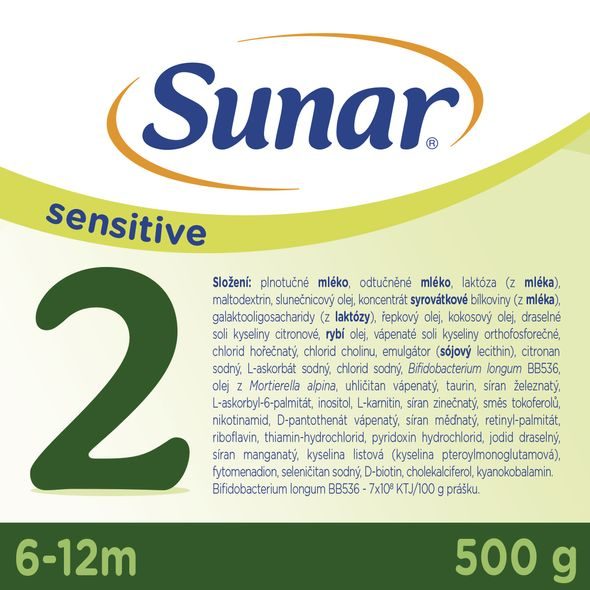 SUNAR SENSITIVE 2 POKRAČOVACÍ KOJENECKÉ MLÉKO 500G - EXPIRACE 8.4.2026 - KOJENECKÁ MLÉKA - KRMENÍ