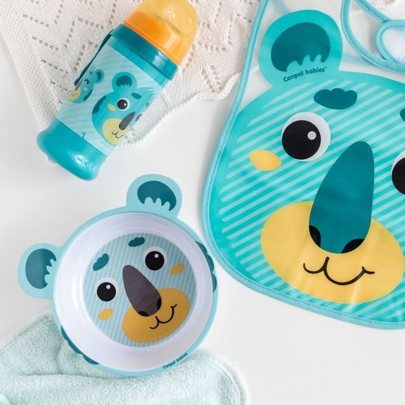 CANPOL BABIES MELAMINOVÁ MISKA PROTISKLUZOVÁ S OUŠKY HELLO LITTLE 490 ML ZELENÁ - MISKY, TALÍŘKY A PODLOŽKY - KRMENÍ