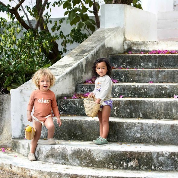 LÄSSIG PLENKOVÉ PLAVKY STRIPES PURPLE/SEA SALT 07-12 MĚSÍCŮ (VEL. 74-80) - UV OBLEČENÍ - PRO DĚTI