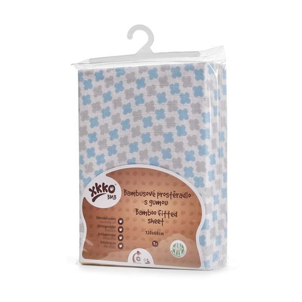 KIKKO BAMBUSOVÉ PROSTĚRADLO S GUMOU XKKO BMB 120X60 BABY BLUE CROSS - PLACHTY - SPINKÁNÍ