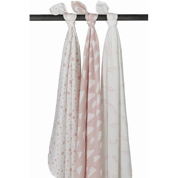 MEYCO PLENY 3-BALENÍ FEATHERS-CLOUDS-DOTS PINK/WHITE - ZAVINOVACÍ PLENY / OSUŠKY VELKÉ - PŘEBALOVÁNÍ