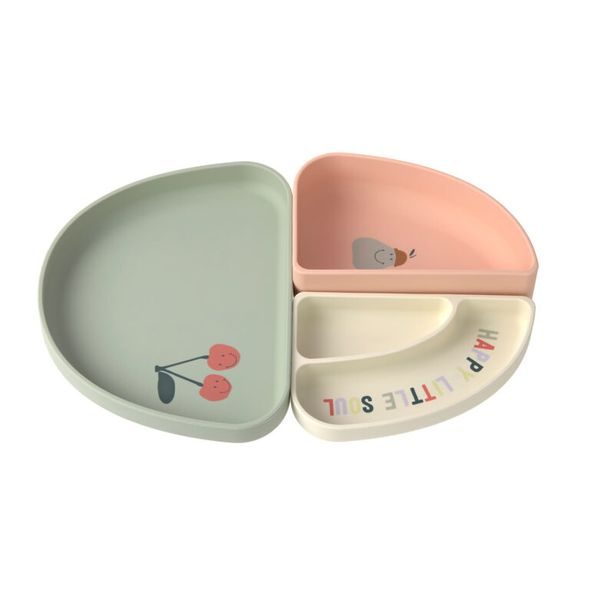 LÄSSIG BABIES DISH SET SILICONE SECTION HAPPY FRUITS CHERRY - MISKY, TALÍŘKY A PODLOŽKY - KRMENÍ