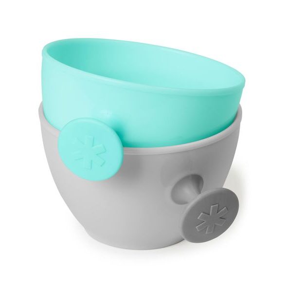 SKIP HOP MISKY S VÍKEM A DRŽÁKEM EASY GRAB GREY, TEAL 2 X 240ML, 3M+ - MISKY, TALÍŘKY A PODLOŽKY - KRMENÍ