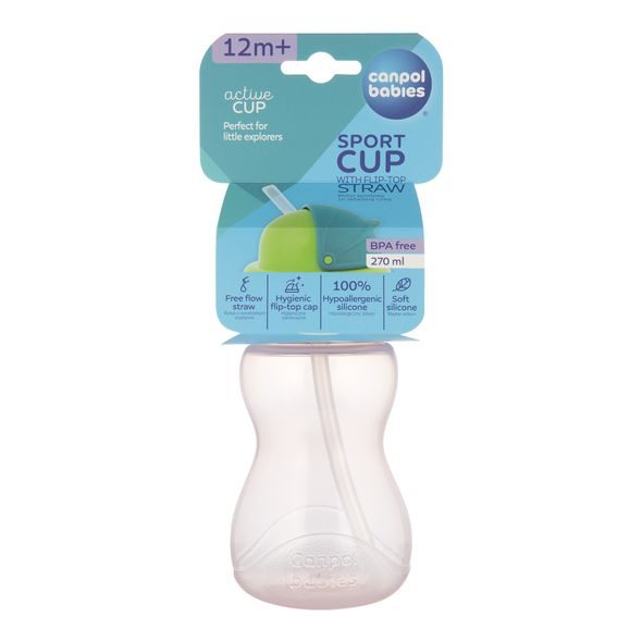 CANPOL BABIES LÁHEV SPORTOVNÍ SE SLÁMKOU 270ML RŮŽOVÁ - SPORTOVNÍ LAHVE - KRMENÍ
