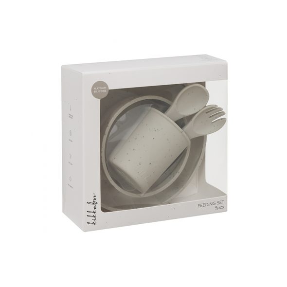 KIKKABOO JÍDELNÍ SADA 5-DÍLNÁ PLATINUM SILICONE SAND - VÝHODNÉ SADY - KRMENÍ