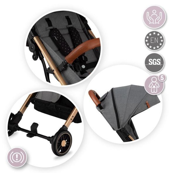 MOMI ESTELLE ŠEDÝ SE ZLATÝM RÁMEM - SPORTOVNÍ KOČÁRKY - KOČÁRKY A PŘÍSLUŠENSTVÍ