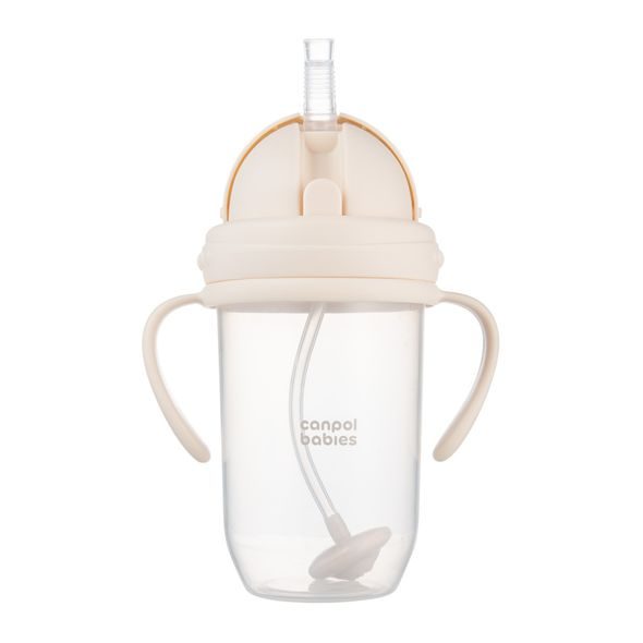 CANPOL BABIES HRNEČEK NEVYLÉVACÍ SE SLÁMKOU A ZÁVAŽÍM 270ML KRÉMOVÝ - DĚTSKÉ HRNEČKY - KRMENÍ