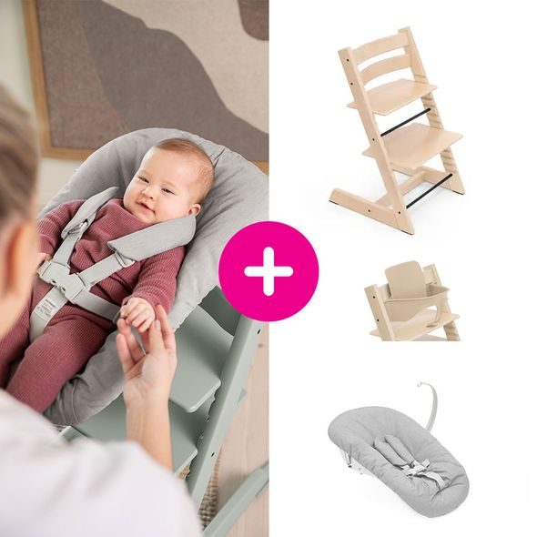 STOKKE® TRIPP TRAPP® + NOVOROZENECKÁ SADA + BABY SET ZVÝHODNĚNÁ SADA - JÍDELNÍ ŽIDLIČKY DŘEVĚNÉ - KRMENÍ