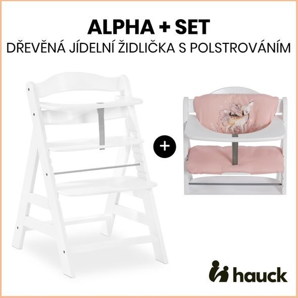 HAUCK ALPHA+ SET 2V1 DŘEVĚNÁ ŽIDLE, WHITE + POLSTROVÁNÍ SWEETY - ZBOŽÍ JEN PRO DĚTSKÝ RÁJ - SEZÓNNÍ KATEGORIE